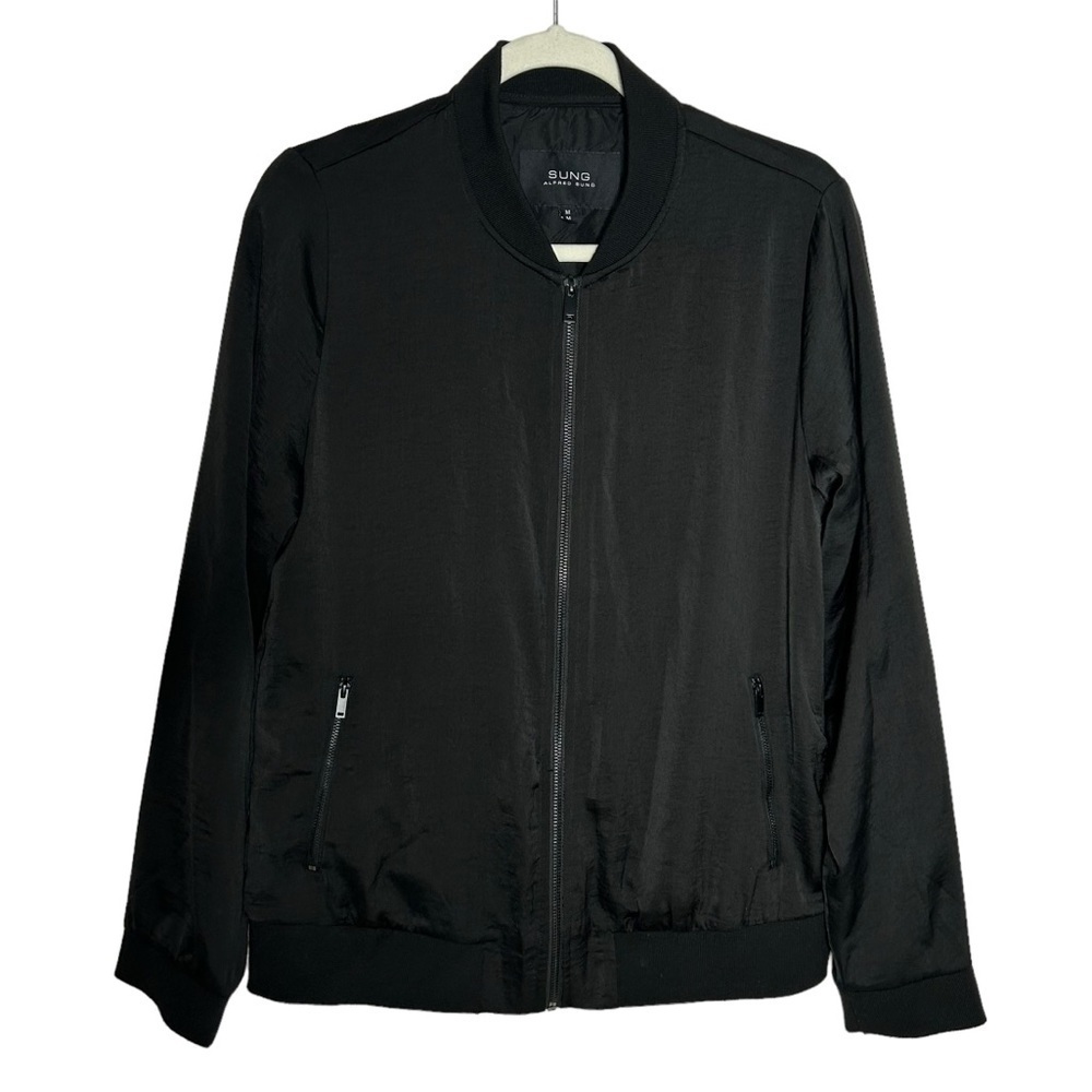 SUNG Alfred Sung Black Satin Bomber Style Jacket